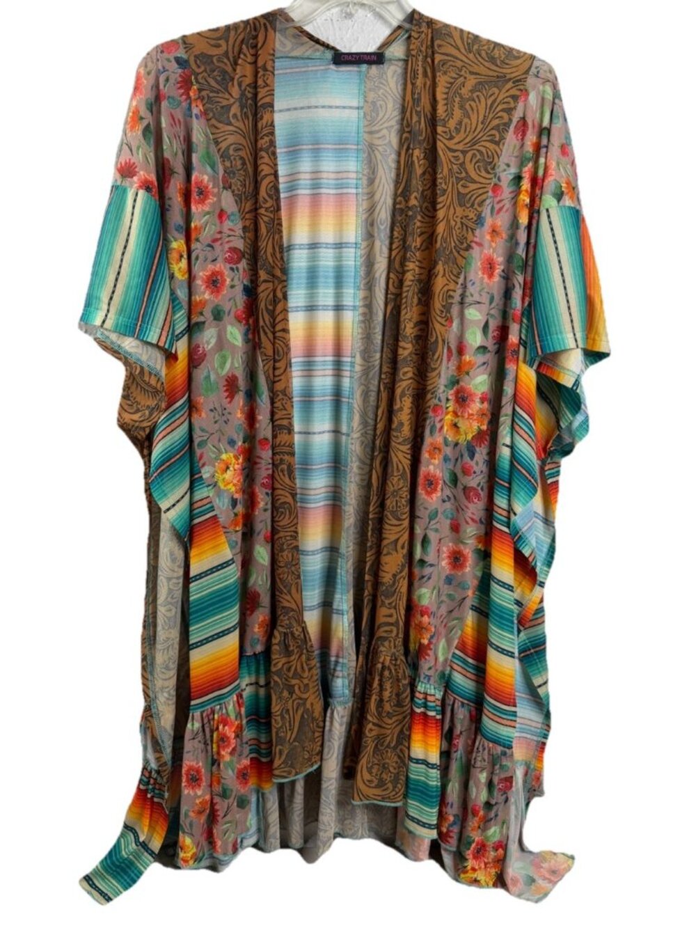 Crazy Train One Size Plus Floral Duster Lightweight Colorful Western Country EUC